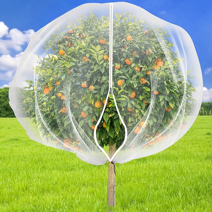 7.8 x 7.8 ft Large Fruit Tree Netting Cover with Zipper and Drawstring,Garden Insect Netting Plant Cover Transparent Bird Plant Barrier Flower Fruit Mesh Screen for Preventing Deer Squirrel Bug