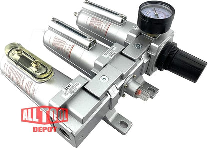 1/2" NPT HEAVY DUTY Industrial Grade Filter Regulator Coalescing Desiccant Dryer System For Compressed Air Lines, Metal Bowls, Great For Paint Spray And Plasma Cutter (MANUAL DRAIN)