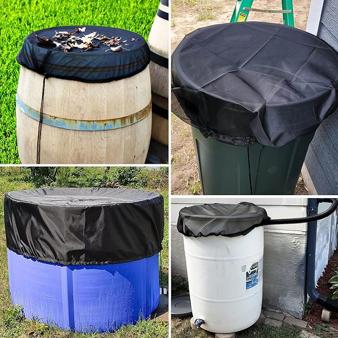 Mesh Cover for Rain Barrel, 2Pcs Water Collection Buckets Cover Rain Collection Barrels Netting Screen to Keep Mosquitoes, Leaves and Debris