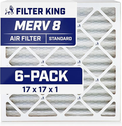 Filter King 17x17x1 Air Filter | 6-PACK | MERV 8 HVAC Pleated A/C Furnace Filters | MADE IN USA | Actual Size: 17 x 17 x .75"