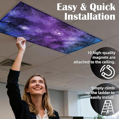 Fluorescent Light Covers - Classroom Covers for Ceiling Lights, 1 PCS 4 x 2 Feet Magnetic Light Filters, Classroom, Office Decor (Forests & Starry Sky)