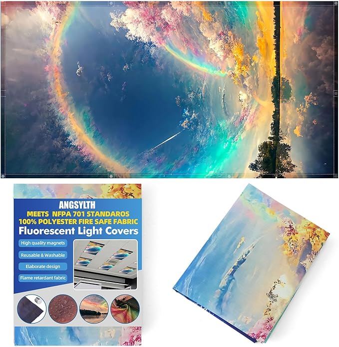 Fluorescent Light Covers - Classroom Covers for Ceiling Lights, 1 PCS 4 x 2 Feet Magnetic Light Filters, Classroom, Office Decor (Auspiciousness Clouds)