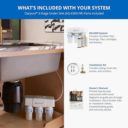 Aquasana Under Sink Water Filter | 3-Stage Claryum Filtration | Reduces up to 99.99% of 78 Contaminants Including PFAS, Lead, & Chlorine | Under Counter Drinking Water Filter | AQ-6300-NF