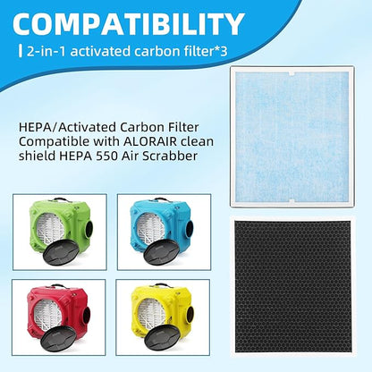 HEPA/Activated Carbon Filter Replacement, 550 Fliter Replacement Set Compatible with AlorAir CleanShield HEPA 550 Air Scrubber(3 Packs)