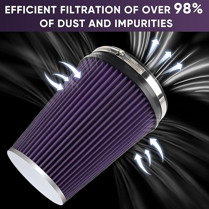 6" 152mm Cold Air Intake Filter Clamp-On Replacement High Flow Inlet Air Filter High Performance Washable Cone Filter 9" Tall Purple