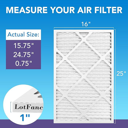 LotFancy 16x25x1 Air Filter MERV 11 6-Pack, Electrostatic Pleated AC Furnace Air Filter, Captures Dust, Smog & Pet Dander, Actual Size: 15.75"x24.75"x0.75"