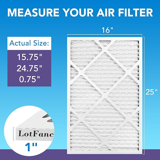 LotFancy 16x25x1 Air Filter MERV 11 4-Pack, Electrostatic Pleated AC Furnace Air Filter, Captures Dust, Smog & Pet Dander, Actual Size: 15.75"x24.75"x0.75"