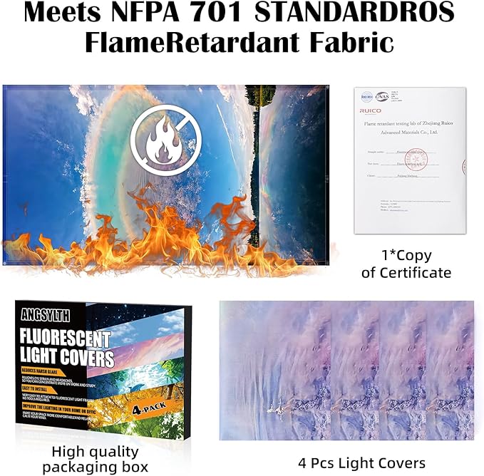 4 Pcs Fluorescent Light Covers - Classroom, Office 4 x 2 Feet Flame Retardant Magnetic Covers for Ceiling Lights Filters (Blue Sky - Rainbow)