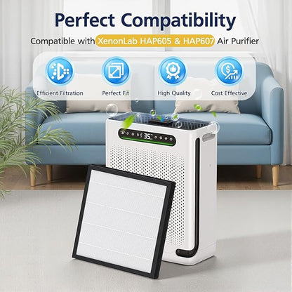 HAP605/HAP607 Replacement Filters for FreAire HAP605 HAP607 and for XenonLab HAP605 HAP607 Air Purifier, 3-in-1 Efficient Air Filter with Activated Carbon for Home, 4-Pack