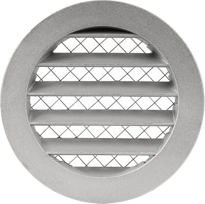 4" Gray Vent Cover - Aluminum - Industrial Round Air Vent Louver - Metal Soffit Vent with Screen - Mesh - Round Vent Grille for House Or Garage Wall- (4" Inch, Gray)