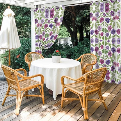Flowers Outdoor Curtains for Patio Summer Floral Pastoral Farmhouse Plant Waterproof Outside Curtains with Grommet Top Weatherproof Curtain for Cabana Pergola Gazebo, 2 Pack, 54" W x 108" L
