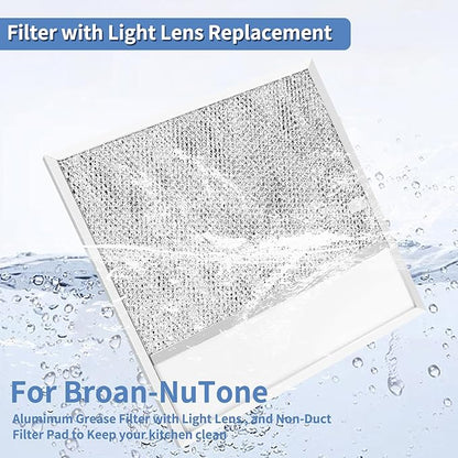 BP57 Range Hood Filter with Light Lens pack 2 for Broan-NuTone 43000 Series Stove Hood Vent Air Filter-Kitchen Exhaust Grease Aluminum Filter- 11-3/8 x 11-3/4 In