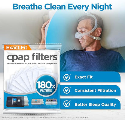 resplabs CPAP Filters Compatible with ResMed AirSense 10, AirCurve 10, S9 Machines - Standard Replacement Filter (180-Pack)