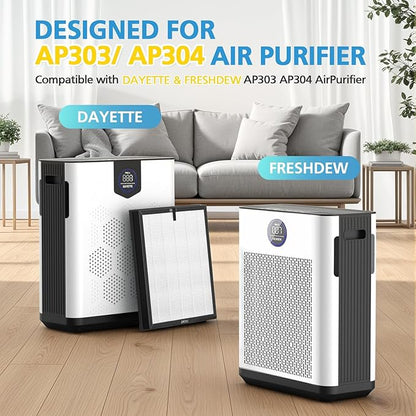 AP303/AP304 Replacement Filter Compatible with DAYETTE & FRESHDEW AP303/AP304, 3-in-1 Filtration System Filters with Activated Carbon for Dust, Pet Dander (Original Filter)