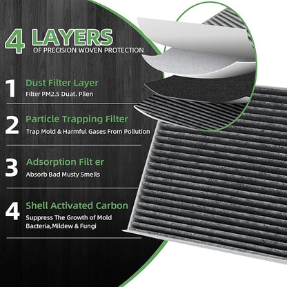 CF12150 Cabin Air Filter With Activated Carbon Compatible with 2015 2016 2017 2018 2019 2020 2021 2022 F150 Accessories 2017-2022 F250 F350 Super Duty Expedition Lincoln Navigator Air Filters (2Pack)
