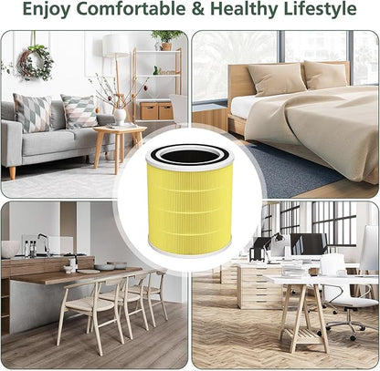 2 Pack AC400 Air Purifiers Replacement Filter for Purivortex AC400 Air Purifier, 3-in-1 HEPA Technology High Efficiency Pet Care Filter, Yellow
