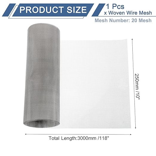 uxcell 20 Mesh 118" x 10" Woven Wire Mesh, 316 Stainless Steel Air Vent Filter Screen, Window Screen Mesh for DIY Projects Vents Cover Filtration Animals Fence