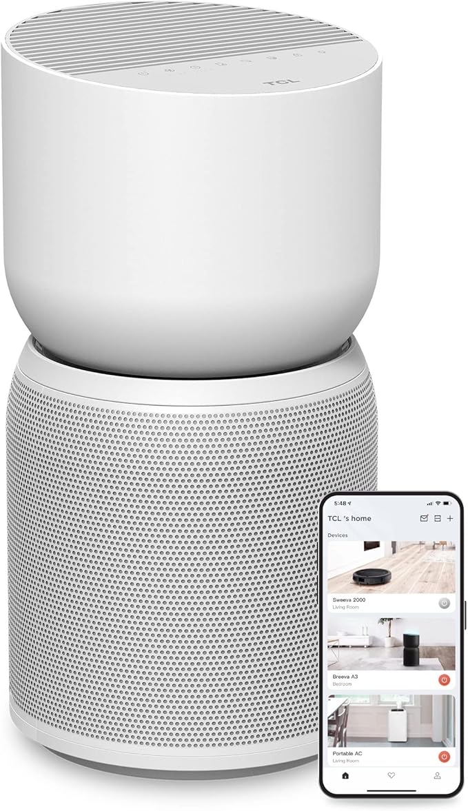 TCL Breeva A3 Smart Air Purifier with 5-Stage Clean, True HEPA (H13), Removes 99.97% of Dust/Bacteria/Odors & More, App & Voice Control, Auto Shield, Ultra-Quiet, White (A315W)