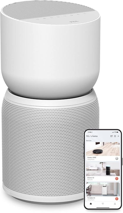 TCL Breeva A3 Smart Air Purifier with 5-Stage Clean, True HEPA (H13), Removes 99.97% of Dust/Bacteria/Odors & More, App & Voice Control, Auto Shield, Ultra-Quiet, White (A315W)