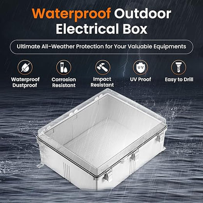 QILIPSU Waterproof Junction Box IP67 Outdoor Plastic Electrical Project Enclosure Weatherproof with Mounting Plate, Wall Brackets, Hinged Clear Cover 20"x16.1"x7.9" CC