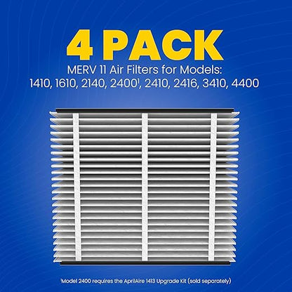 AprilAire 410 Replacement Filter for AprilAire Whole House Air Purifiers - MERV 11, Clean Air & Dust, 16x25x4 Air Filter (Pack of 4)