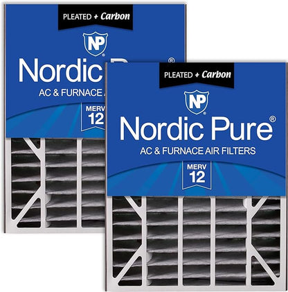 Nordic Pure 20x25x5 (Actual Size: 19 3/4 x 24 1/4 x 4 7/8) Air Bear Air Filter Replacement MERV 12 Pleated + Carbon 2 Pack