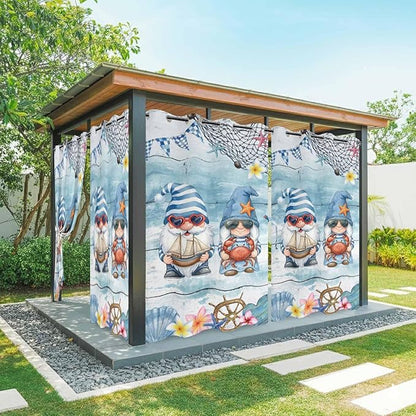 Ocean Gnome Outdoor Curtains for Patio Summer Marine Plumeria Shell Wood Blue Waterproof Outside Curtains with Grommet Top Weatherproof Curtain for Cabana Pergola Gazebo, 2 Pack, 54" W x 108" L