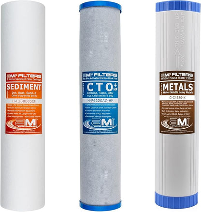 Applied Membranes Inc. 3-Stage Whole-House Water Filter Cartridge Replacements, 20-Inch Sediment, Carbon, and Heavy-Metal Filter Cartridges