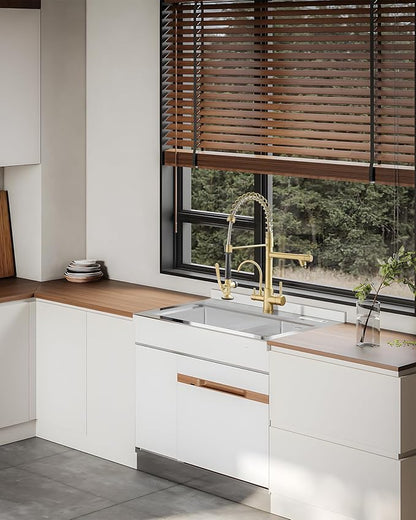 Fapully Commercial 3 Way Kitchen Faucets with Pull Down Sprayer and Water Filler,3 in 1 Kitchen Sink Faucet with Drinking Water Faucet Brushed Gold