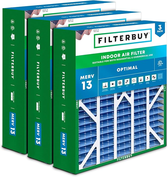 Filterbuy 20x25x6 Air Filter MERV 13 Optimal Smoke & Allergy Defense (3-Pack), Pleated HVAC AC Furnace Filters for AprilAire Space-Gard 201, 2200, 2250, & Lennox (Actual Size: 19.75 x 24.25 x 6.00)