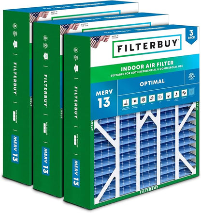 Filterbuy 20x25x6 Air Filter MERV 13 Optimal Smoke & Allergy Defense (3-Pack), Pleated HVAC AC Furnace Filters for AprilAire Space-Gard 201, 2200, 2250, & Lennox (Actual Size: 19.75 x 24.25 x 6.00)