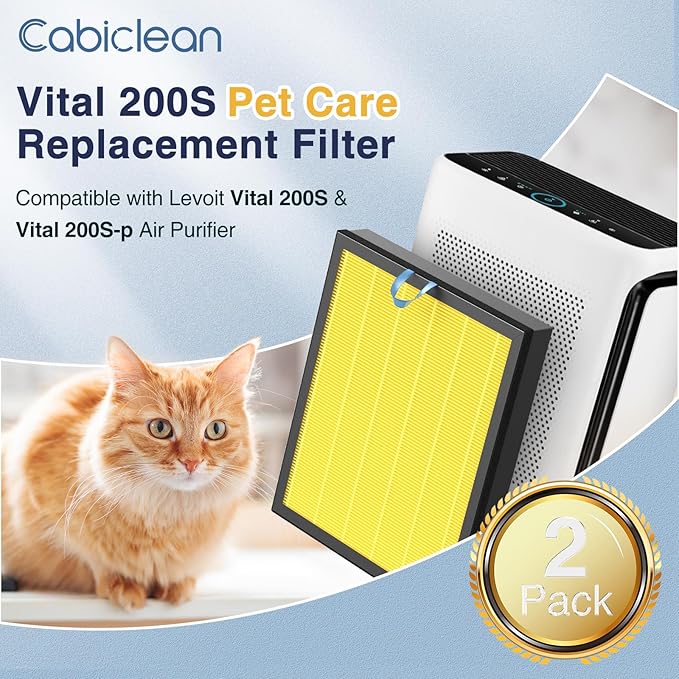 Vital 200S-P Pet Care Replacement Filter for LEVOIT Vital 200S and Vital 200S-P Air Purifier, Vital 200S Pet Care Filter, Vital 200S-RF-PA (LRF-V201-YUS), Yellow, 2 Pack