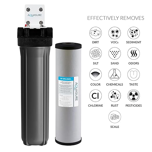 Aquasure Fortitude V2 Series Whole House Multi-Purpose Sediment/Carbon/Siliphos Anti-Rust, Bacteria & Scale Inhibiting Water Filter System, Large Size | Reduces Chlorine, Taste & More (AS-FL-25SPX)