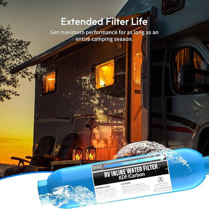 Lifefilter RV Inline Water Filter with Solid Brass 90 Degree Hose Elbow, Eliminates Stress and Strain On RV Water Intake Hose Fittings(4 Pack)