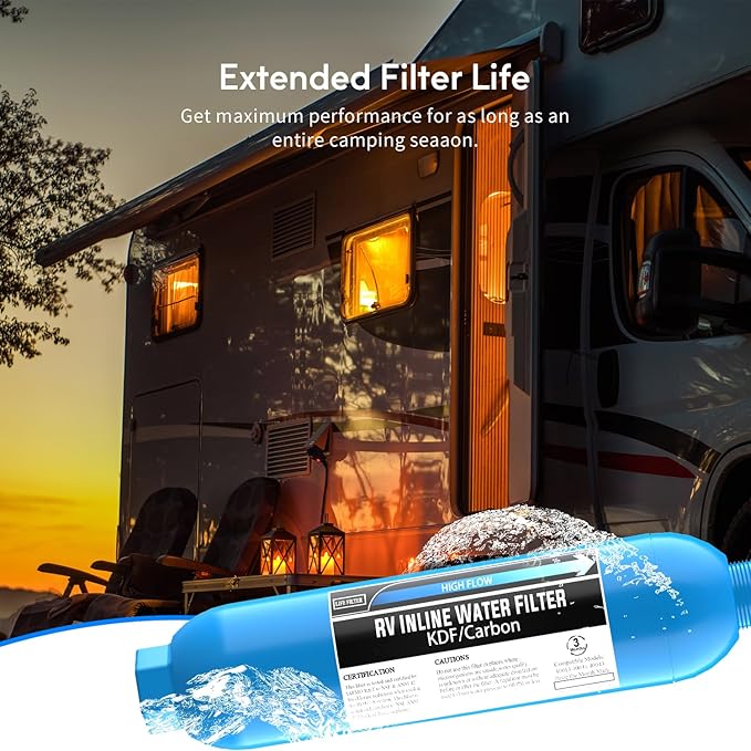 Lifefilter RV Inline Water Filter with Solid Brass 90 Degree Hose Elbow, Eliminates Stress and Strain On RV Water Intake Hose Fittings(3 Pack)