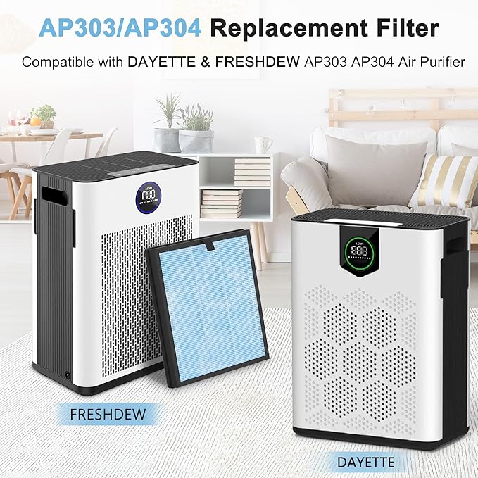 AP303 AP304 Replacement Filters, Compatible with DAYETTE ＆ FRESHDEW Air Purifier AP303/AP304, H14 HEPA Filter with Activated Carbon, 4 Pack (Wildfire Filter)