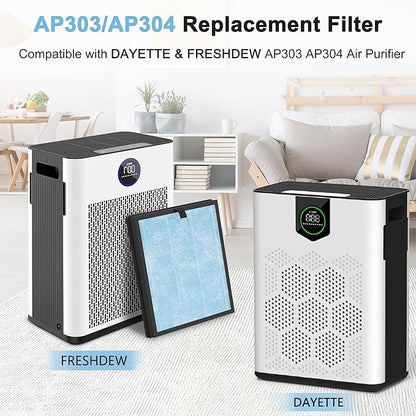 AP303 AP304 Replacement Filters, Compatible with DAYETTE ＆ FRESHDEW Air Purifier AP303/AP304, H14 HEPA Filter with Activated Carbon, 4 Pack (Wildfire Filter)