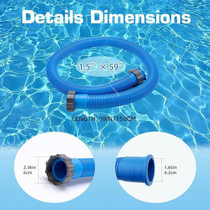 2-Pack 1.5 Inch Pool Pump Hose Replacement for Above Ground Pools, 59" Long Flexible PE Pool Filter Hose for Most 1.5 Inch Diameter Sand Filters & Saltwater Systems Includes 4 Washers (Blue)