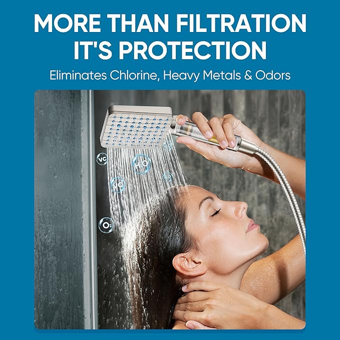 Cobbe Filtered Shower Head with Handheld, High Pressure 6 Spray Mode Showerhead with Filters, Water Softener Filters Beads for Hard Water - Remove Chlorine - Reduces Dry Itchy Skin, Brushed Nickel