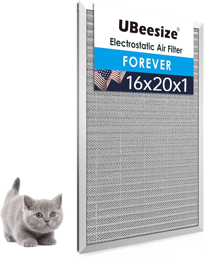 UBeesize 16x20x1 Reusable Air Filter HVAC AC Furnace Filter,MERV 8,Washable, Lasts a Lifetime,Permanent Electrostatic Air Filter,Breathe Fresher,Home And Office(Actual Size:15.5x19.75x0.8 Inch)