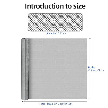 40 Mesh 304 Stainless Steel Mesh Screen, 24'' x 118''（60cm×300cm） Wire Screen Mesh, Rust Free Woven Wire Mesh, Metal Mesh Screen for Air Vents, Window Screen, Filters, Cage,Garden Covers