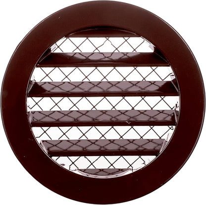 4" Brown Vent Cover - Aluminum - Industrial Round Air Vent Louver - Metal Soffit Vent with Screen - Mesh - Round Vent Grille for House Or Garage Wall