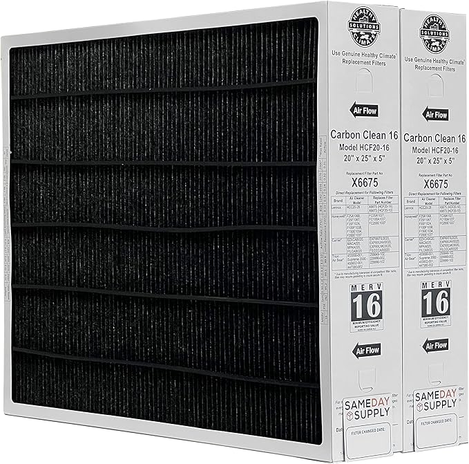 Lennox Healthy Climate Lennox X6675 20x25x5 Healthy Climate Carbon-Clean MERV 16 Filter Bundle with Same Day Supply Filter Change Reminder Magnet (2-Pack) 2 Count (Pack of 1)