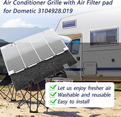 Dianrui 2 PCS RV for Dometic A/C Vent Cover Replacement, Duo-Therm Air Conditioner Grille Replacement for Dometic 3104928.019 with Air Filter pad RV Parts & Accessories