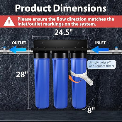 iSpring WGB32B-DS+AHPF12MNPT16X2 Anti-Scale Whole House Water Filter System w/ 3/4'' Push-Fit Stainless Steel Hose Connectors, Reduces Sediment, Scale, Chlorine, Corrosion Water Descaler Filter