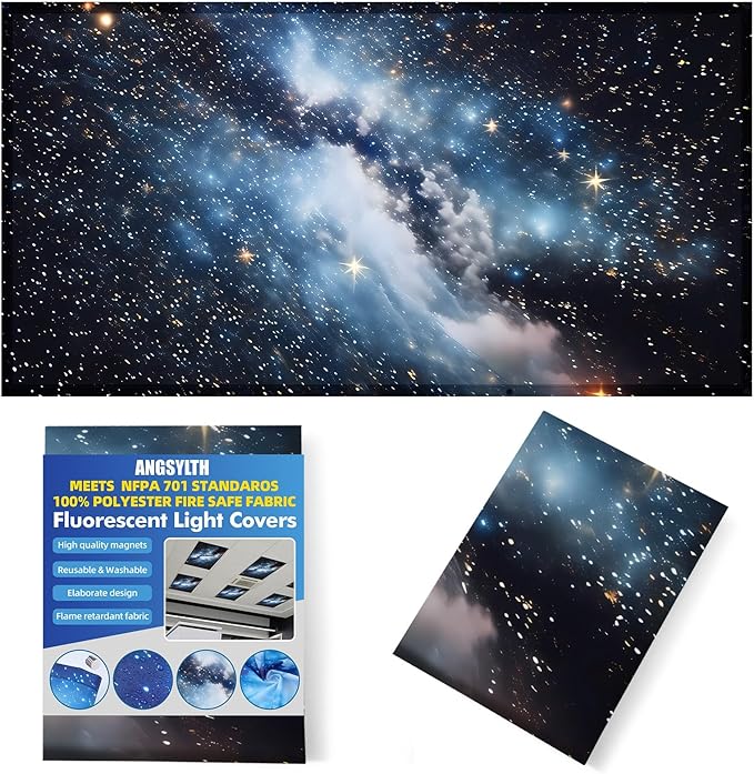 Fluorescent Light Covers - Classroom Covers for Ceiling Lights, 1 PCS 4 x 2 Feet Magnetic Light Filters, Classroom, Office Decor (Galaxy)
