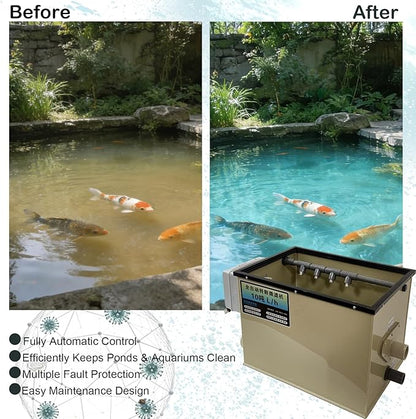 Koi Pond Rotary Drum Filter 3000GPH 220V, Fully Automatic Self-Cleaning Filter, High-Efficiency RDF for Koi Pond,Fish Pond,Aquarium,Fish Farm,Seedling Cultivation Base,Aquaculture,Hydroponics