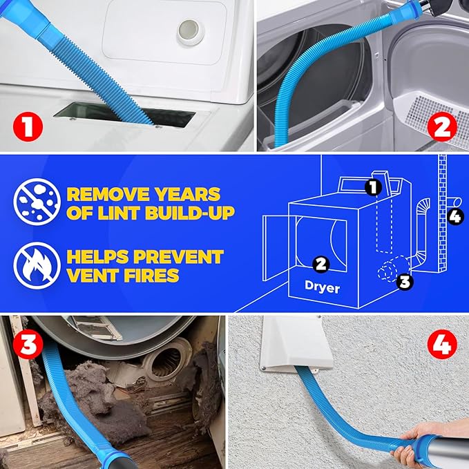 Holikme Dryer Vent Cleaner Kit 2 Pieces - Upgraded Dryer Lint Screens Cleaner Brush Part,Compatible with Most Vacuum Cleaner,Vacuum Hose Attachment & Refrigerator Coil Brush,Quickly Lint Remove,Blue