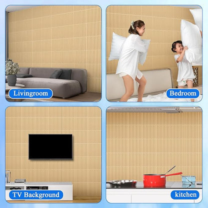 Nuanchu 32 Pcs 3D Slat Wall Panels 12 x 12 Inch PVC Fluted Textured Panel Cuttable Paintable DIY Wall Art Decorative Tiles for Ceiling Studio Bathroom Interior TV Background (Oak)