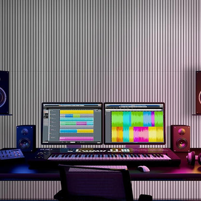 BUBOS 10 Pack Large Acoustic Panels, 48"X 12"X 0.4" Sound Proof Panels for Walls,Decorative Self-Adhesive Acoustical Wall Panels,3D Slat Sound Panels for Home Office Studio (White 01)